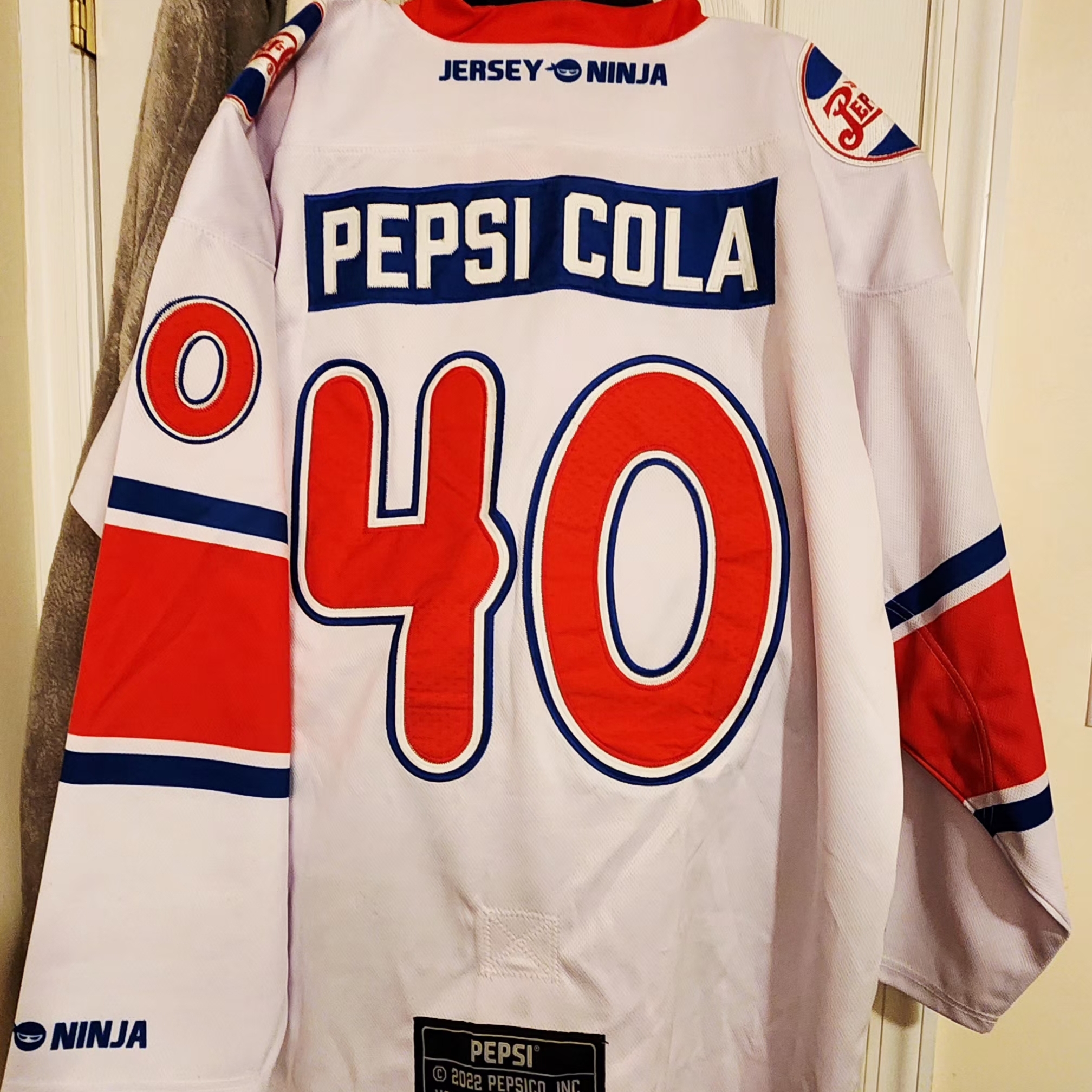 Pepsi White Red Blue Lace-Up Hockey Jersey